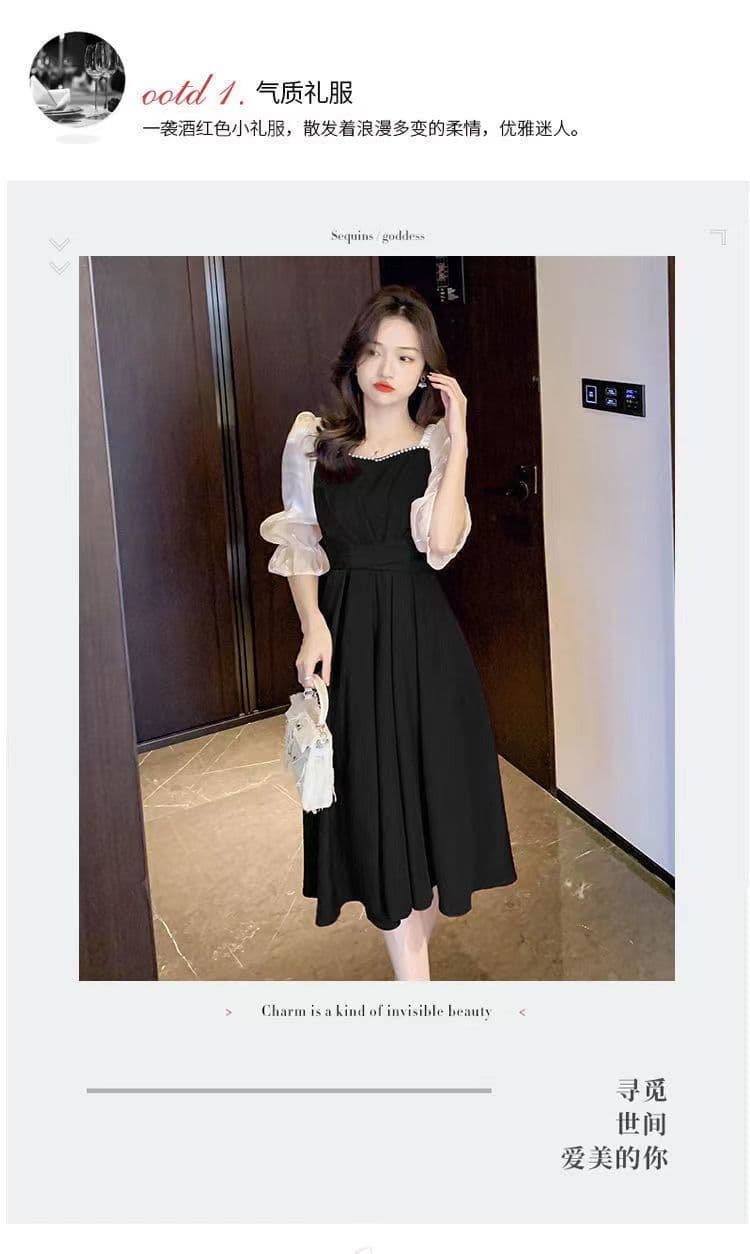 달콤함 프랑스식 빨간색 여성 드레스 5 점 소매 2026 여름 새로운 허리 수축 슬림해 보이는 중간 길이 스커트 한 마디 치마 상세 이미지 5