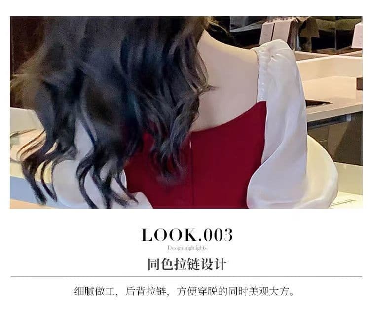 달콤함 프랑스식 빨간색 여성 드레스 5 점 소매 2026 여름 새로운 허리 수축 슬림해 보이는 중간 길이 스커트 한 마디 치마 상세 이미지 11