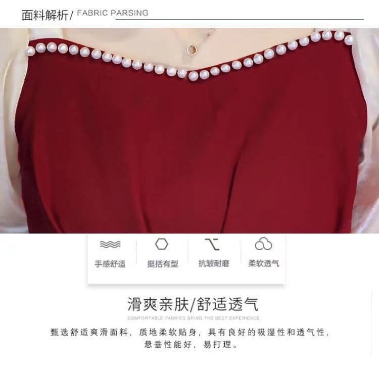 달콤함 프랑스식 빨간색 여성 드레스 5 점 소매 2026 여름 새로운 허리 수축 슬림해 보이는 중간 길이 스커트 한 마디 치마 상세 이미지 12