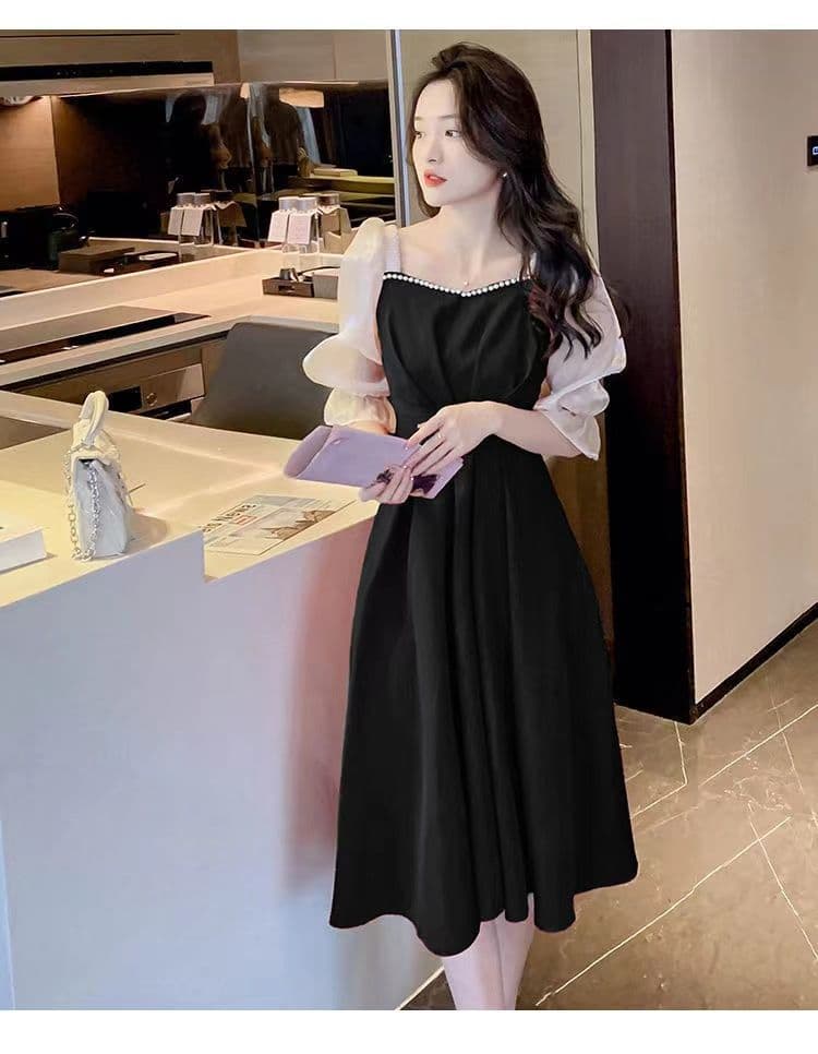 달콤함 프랑스식 빨간색 여성 드레스 5 점 소매 2026 여름 새로운 허리 수축 슬림해 보이는 중간 길이 스커트 한 마디 치마 상세 이미지 21