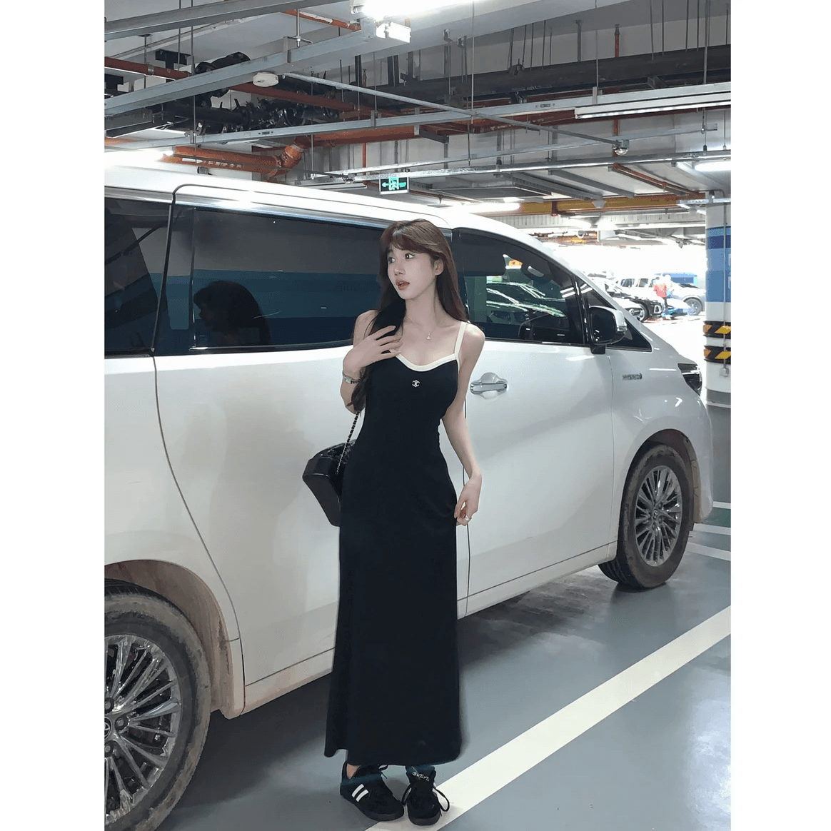 팝 미술관 패션 캐주얼 섹션 한 마디 스트라이프 타이트 스커트 롱 스커트 몸매 가꾸기 슬림해 보이는 슬립 여성 드레스 상세 이미지 4
