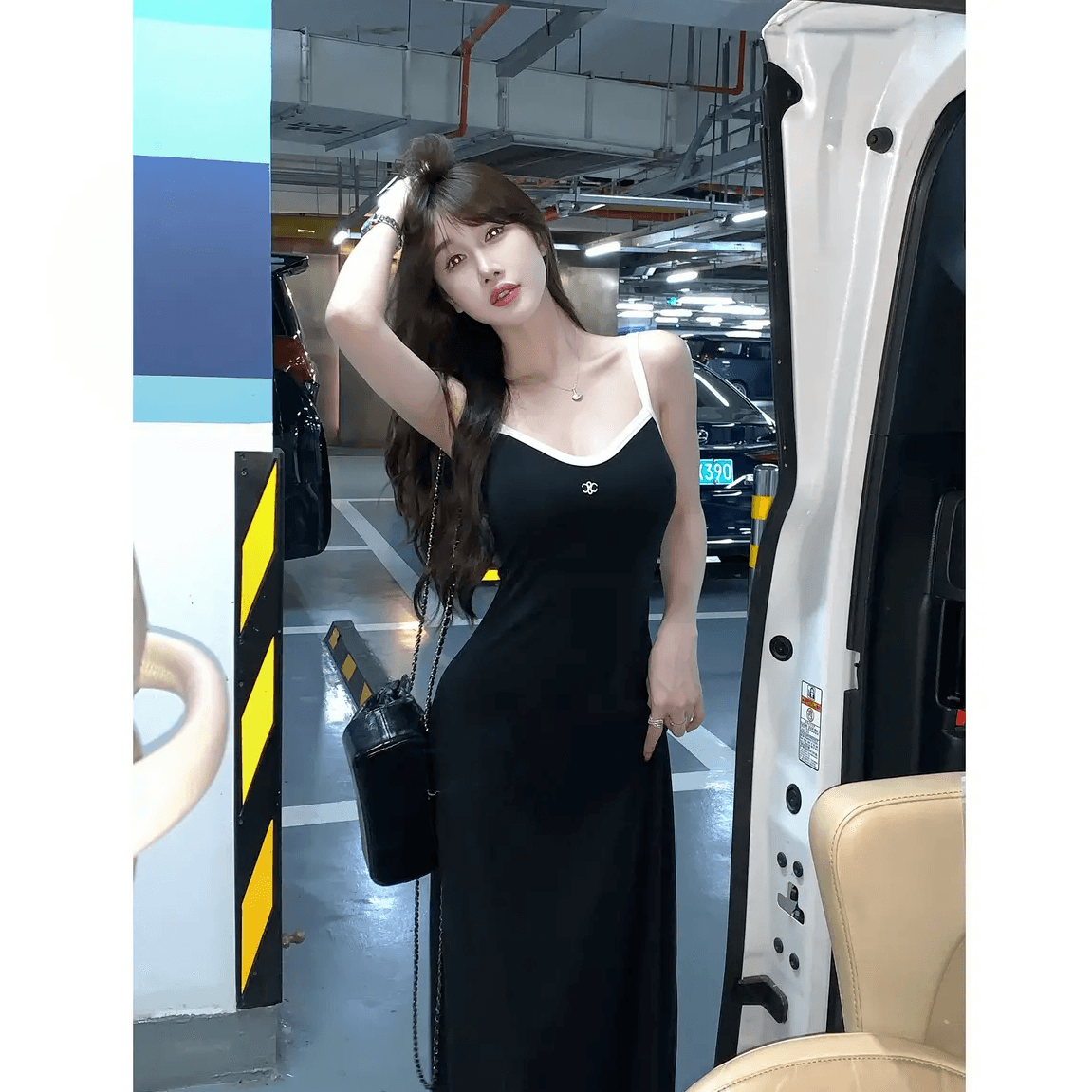 팝 미술관 패션 캐주얼 섹션 한 마디 스트라이프 타이트 스커트 롱 스커트 몸매 가꾸기 슬림해 보이는 슬립 여성 드레스 상세 이미지 8