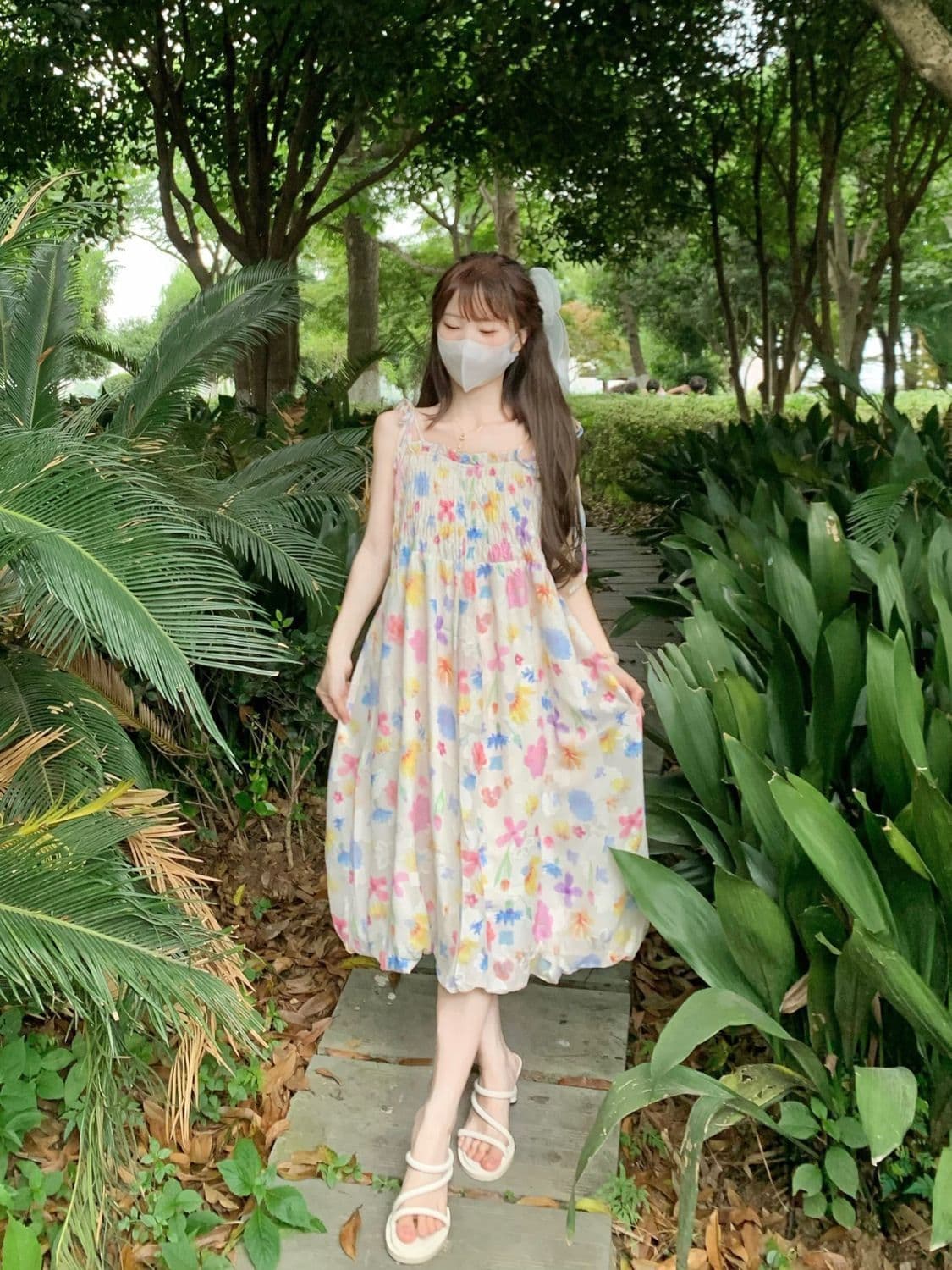 달콤함 레트로 부드러운 꽃무늬 슬립 드레스 여름 품격 허리 수축 귀여운 소녀 해변가 휴가 작은 청신 이미지 4