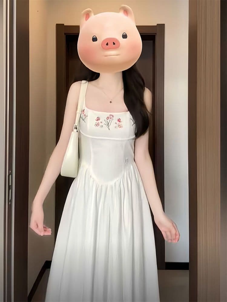 프랑스식 품격 부드러운 달콤함 화이트 슬립 드레스 새로운 허리 수축 슬림해 보이는 여름 해변가 휴가 롱 스커트 상세 이미지 4