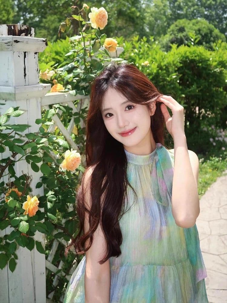 박하 남자 웨이브 녹색 색 후광 염색 행침 목 여성 드레스 여름 프랑스식 달콤함 슬림해 보이는 오프숄더 디자인 센스 길다 치마 상세 이미지 6