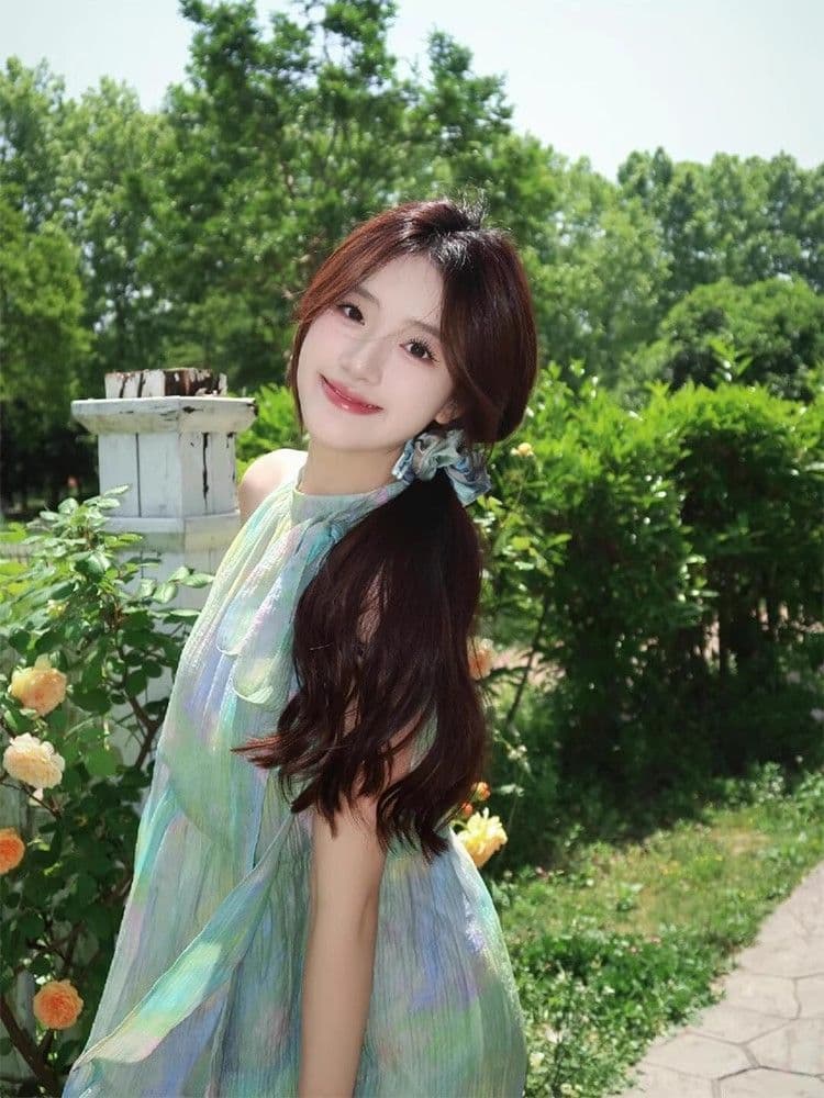 박하 남자 웨이브 녹색 색 후광 염색 행침 목 여성 드레스 여름 프랑스식 달콤함 슬림해 보이는 오프숄더 디자인 센스 길다 치마 상세 이미지 7