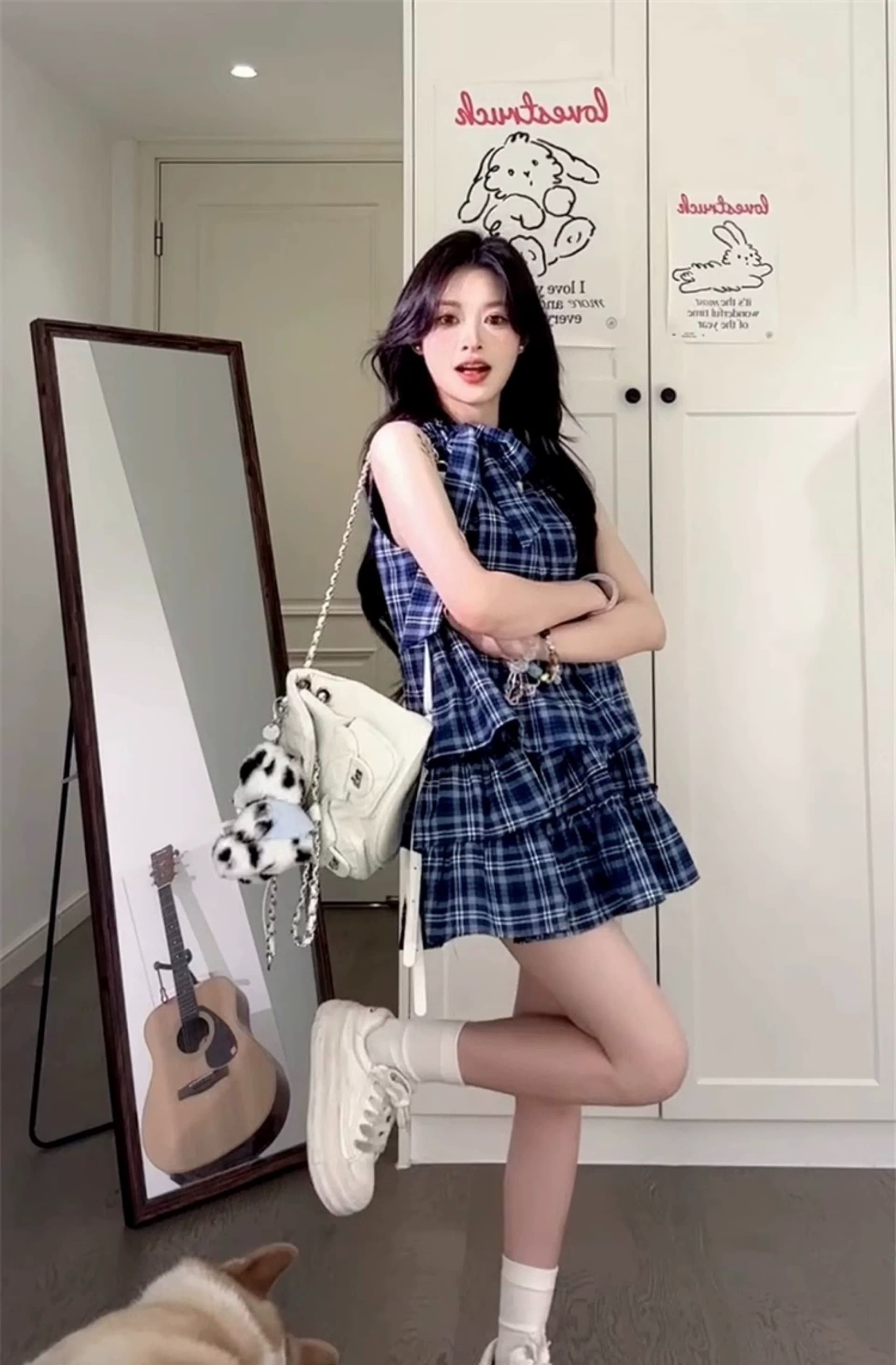 파란색 격자 무늬 셔츠 민소매 조끼 원피스 아이들 여름 2026 새로운 폭발 작은 키 케이크 미니 스커트 상세 이미지 9