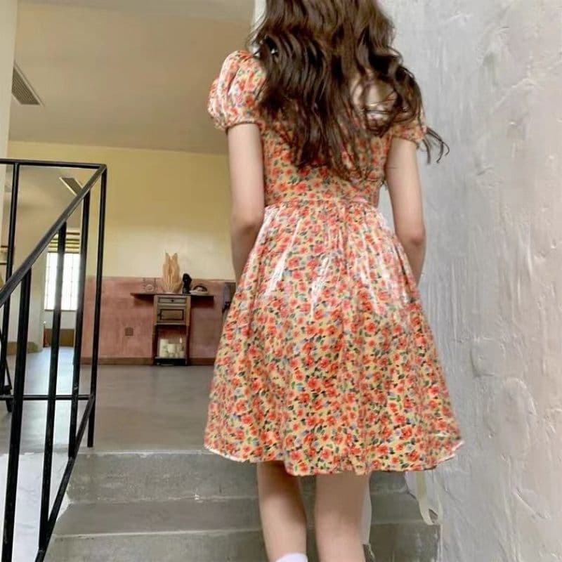 차 휴식 고대 복장 vintage 요정 치마 프랑스식 첫사랑 달콤함 부드러운 꽃무늬 여성 드레스 여름 이미지 3