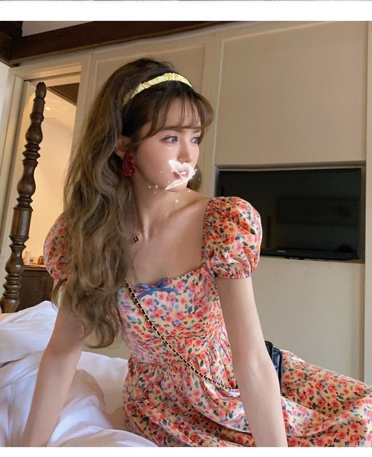 차 휴식 고대 복장 vintage 요정 치마 프랑스식 첫사랑 달콤함 부드러운 꽃무늬 여성 드레스 여름 상세 이미지 5