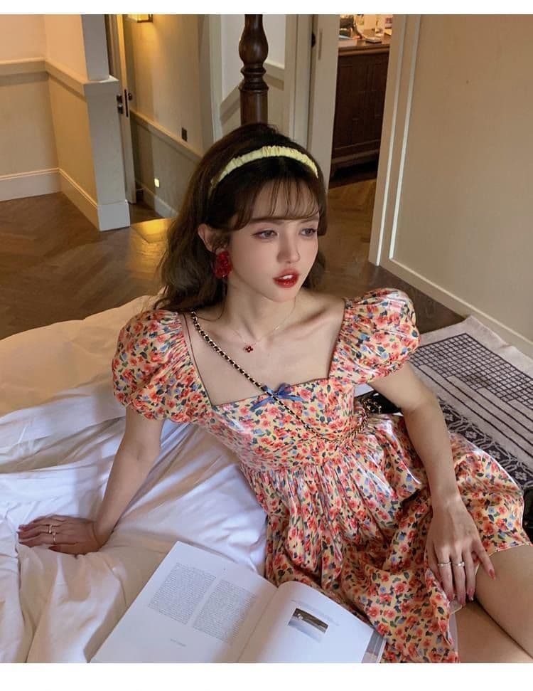 차 휴식 고대 복장 vintage 요정 치마 프랑스식 첫사랑 달콤함 부드러운 꽃무늬 여성 드레스 여름 상세 이미지 6