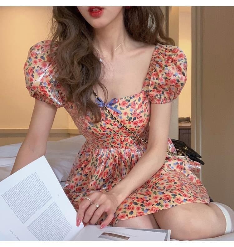 차 휴식 고대 복장 vintage 요정 치마 프랑스식 첫사랑 달콤함 부드러운 꽃무늬 여성 드레스 여름 상세 이미지 17
