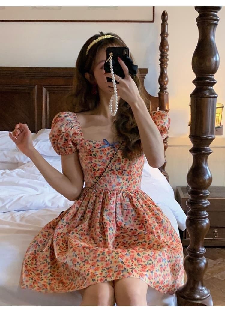 차 휴식 고대 복장 vintage 요정 치마 프랑스식 첫사랑 달콤함 부드러운 꽃무늬 여성 드레스 여름 상세 이미지 18