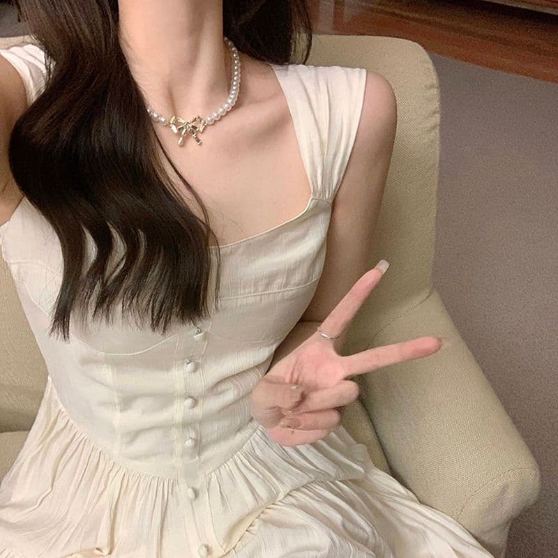 여름 하얀 달빛 품격 달콤함 부드러운 바람 슬립 여성 드레스 몸매 가꾸기 슬림해 보이는 단색 치마