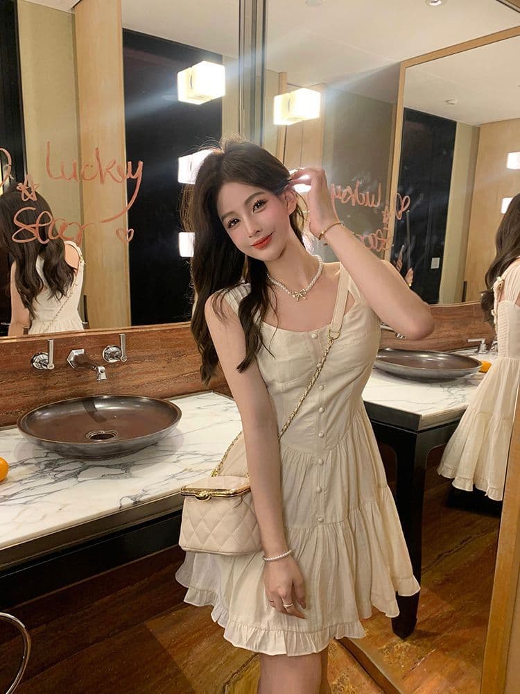 여름 하얀 달빛 품격 달콤함 부드러운 바람 슬립 여성 드레스 몸매 가꾸기 슬림해 보이는 단색 치마 상세 이미지 7