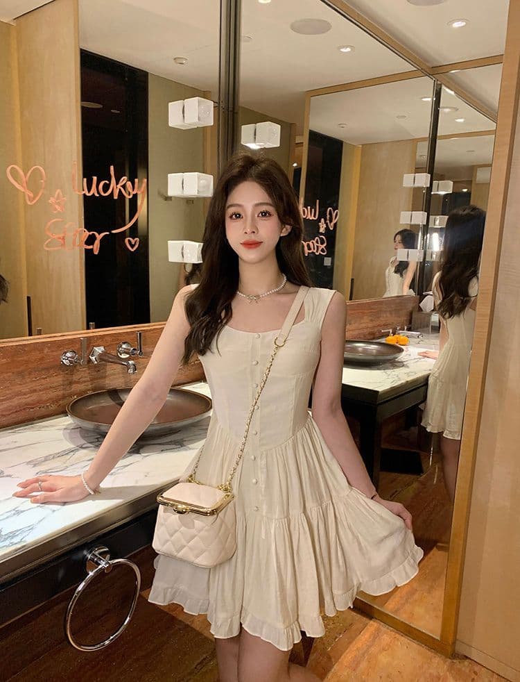 여름 하얀 달빛 품격 달콤함 부드러운 바람 슬립 여성 드레스 몸매 가꾸기 슬림해 보이는 단색 치마 상세 이미지 9