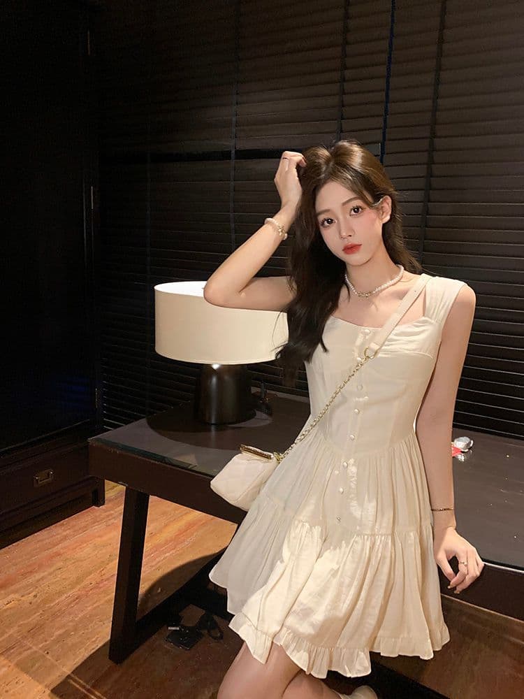 여름 하얀 달빛 품격 달콤함 부드러운 바람 슬립 여성 드레스 몸매 가꾸기 슬림해 보이는 단색 치마 상세 이미지 11