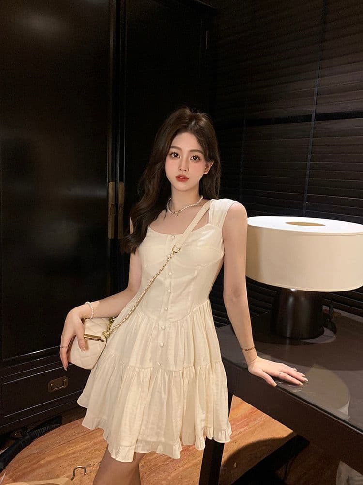 여름 하얀 달빛 품격 달콤함 부드러운 바람 슬립 여성 드레스 몸매 가꾸기 슬림해 보이는 단색 치마 상세 이미지 12