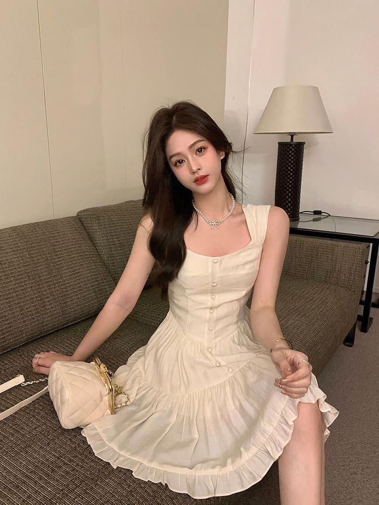 여름 하얀 달빛 품격 달콤함 부드러운 바람 슬립 여성 드레스 몸매 가꾸기 슬림해 보이는 단색 치마 상세 이미지 13
