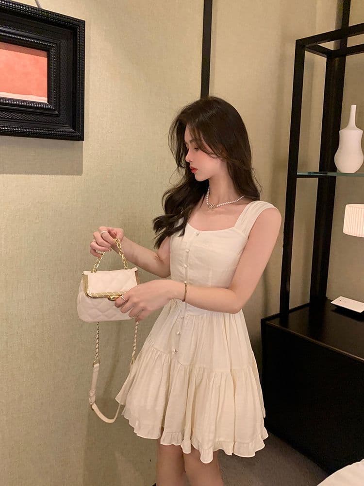 여름 하얀 달빛 품격 달콤함 부드러운 바람 슬립 여성 드레스 몸매 가꾸기 슬림해 보이는 단색 치마 상세 이미지 14