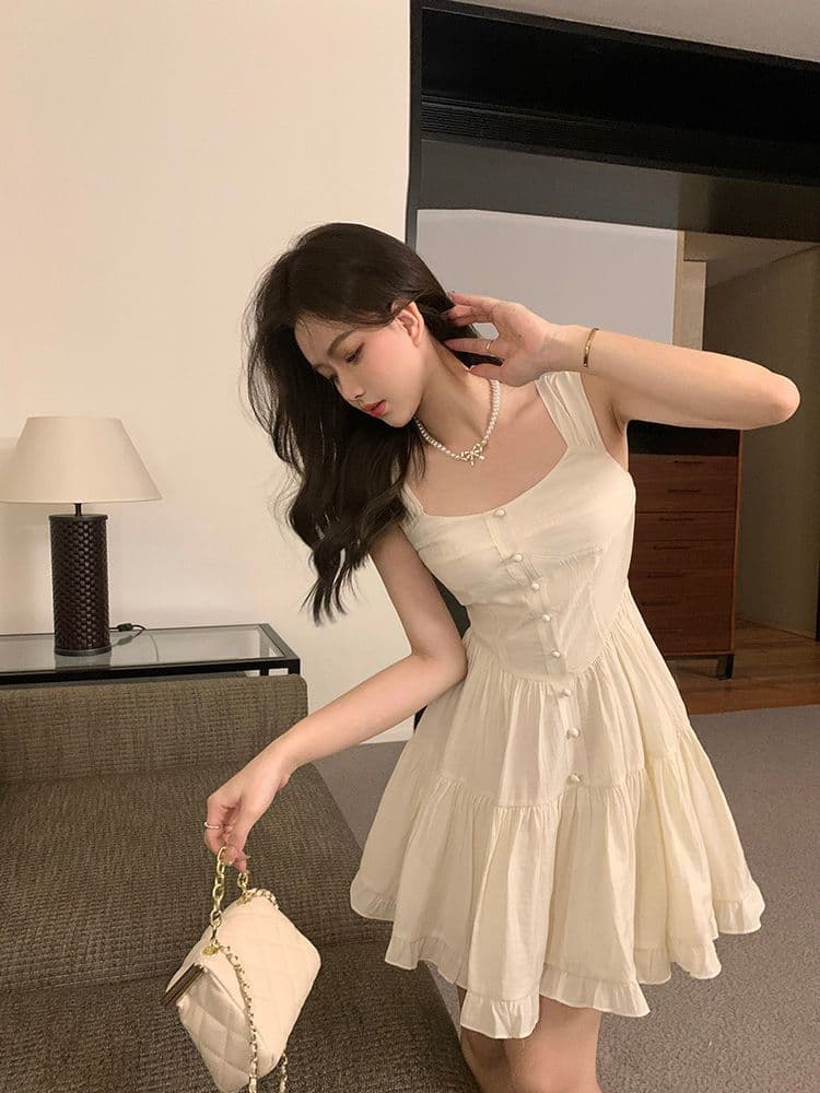 여름 하얀 달빛 품격 달콤함 부드러운 바람 슬립 여성 드레스 몸매 가꾸기 슬림해 보이는 단색 치마 상세 이미지 16