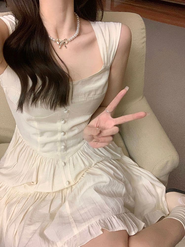 여름 하얀 달빛 품격 달콤함 부드러운 바람 슬립 여성 드레스 몸매 가꾸기 슬림해 보이는 단색 치마 상세 이미지 17