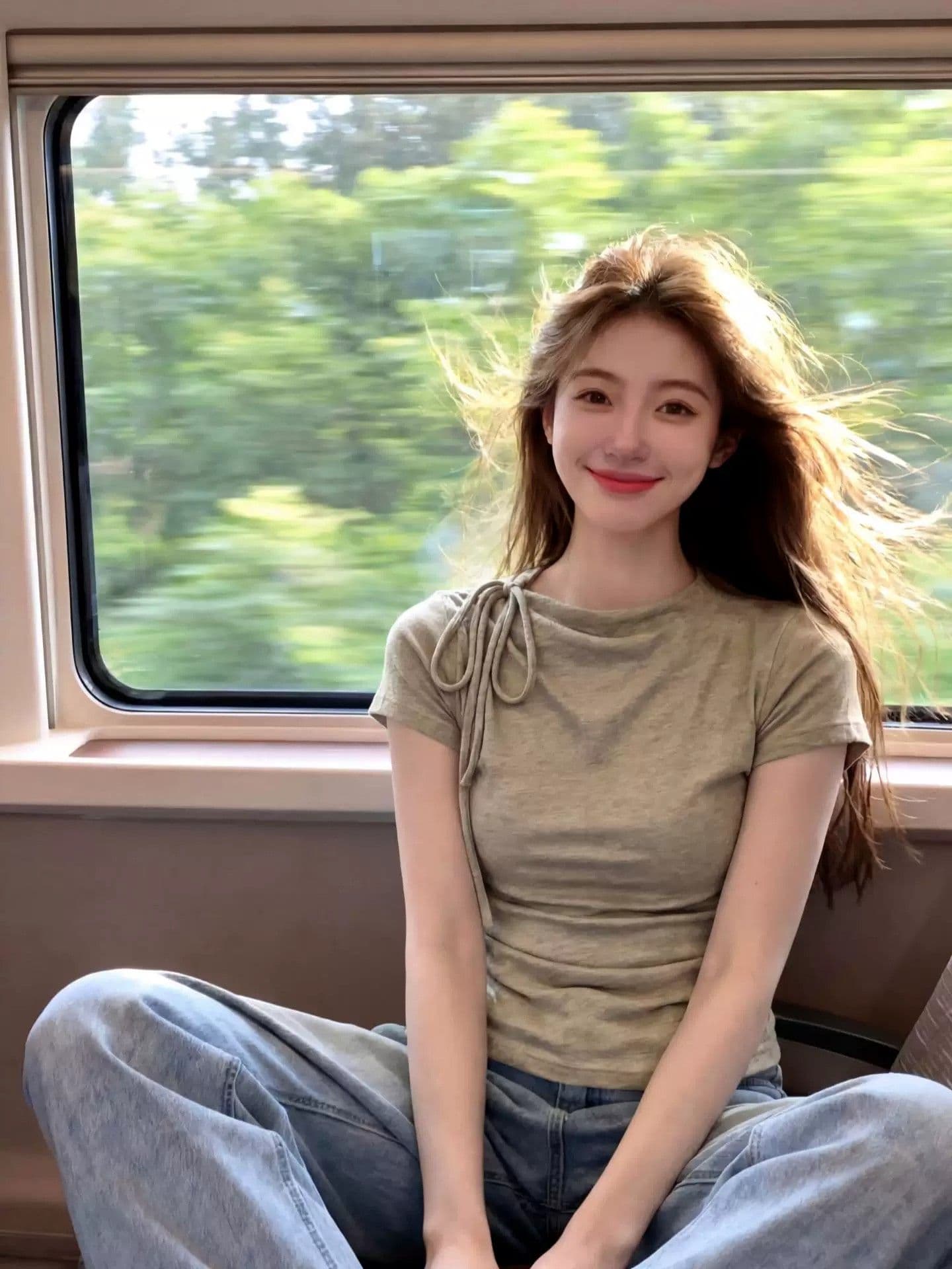 아메리칸 레트로 스트랩 비스듬한 어깨 반팔 티셔츠 여성 여름 모달 이끼 녹색 몸매 가꾸기 슬림해 보이는 허리 수축 작은 맨위 상세 이미지 3
