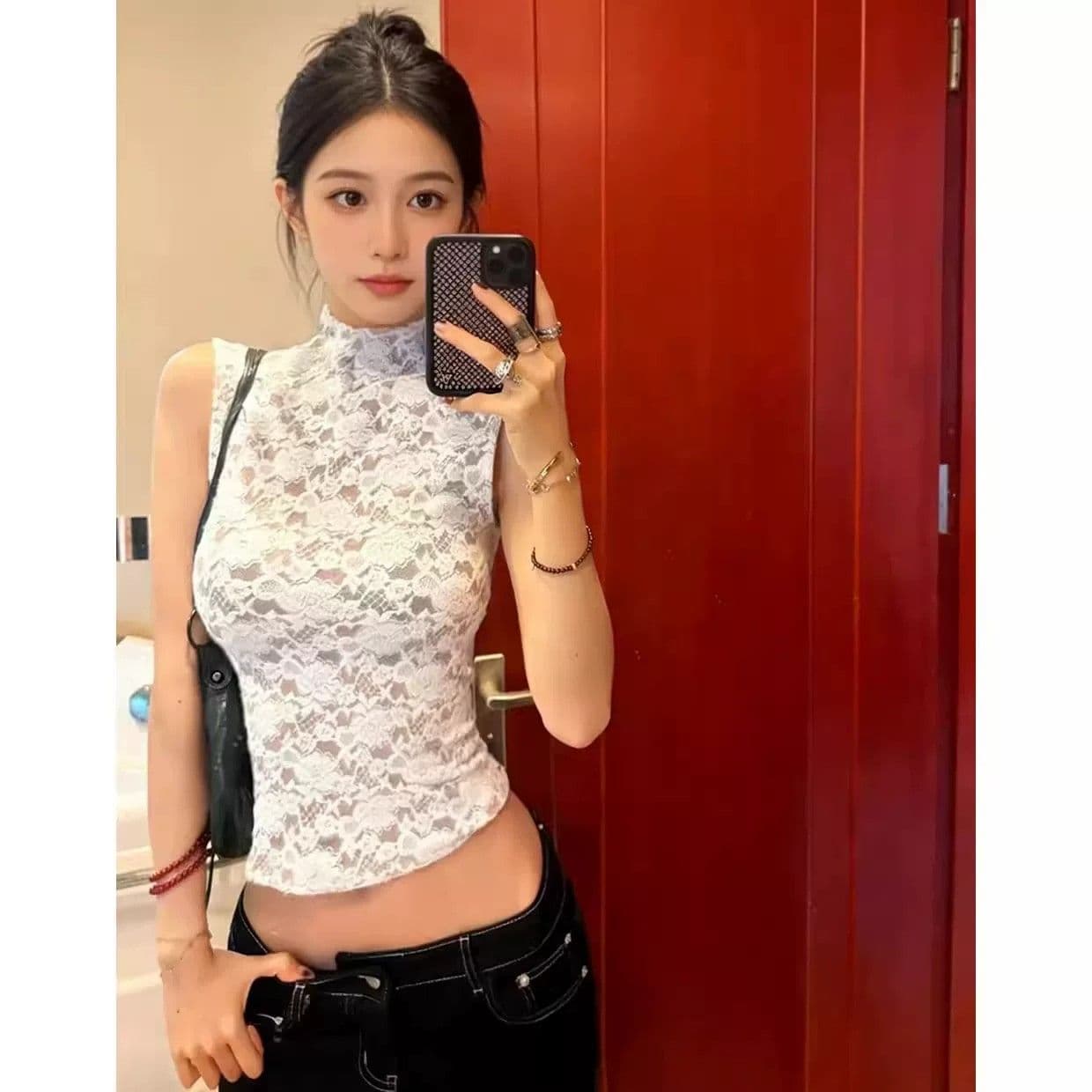 프랑스식 레트로 스타일 달콤한 매운맛 레이스 스탠드 칼라 민소매 조끼 여성 봄 여름 디자인 센스 몸매 가꾸기 슬림해 보이는 품격 맨위 상세 이미지 2
