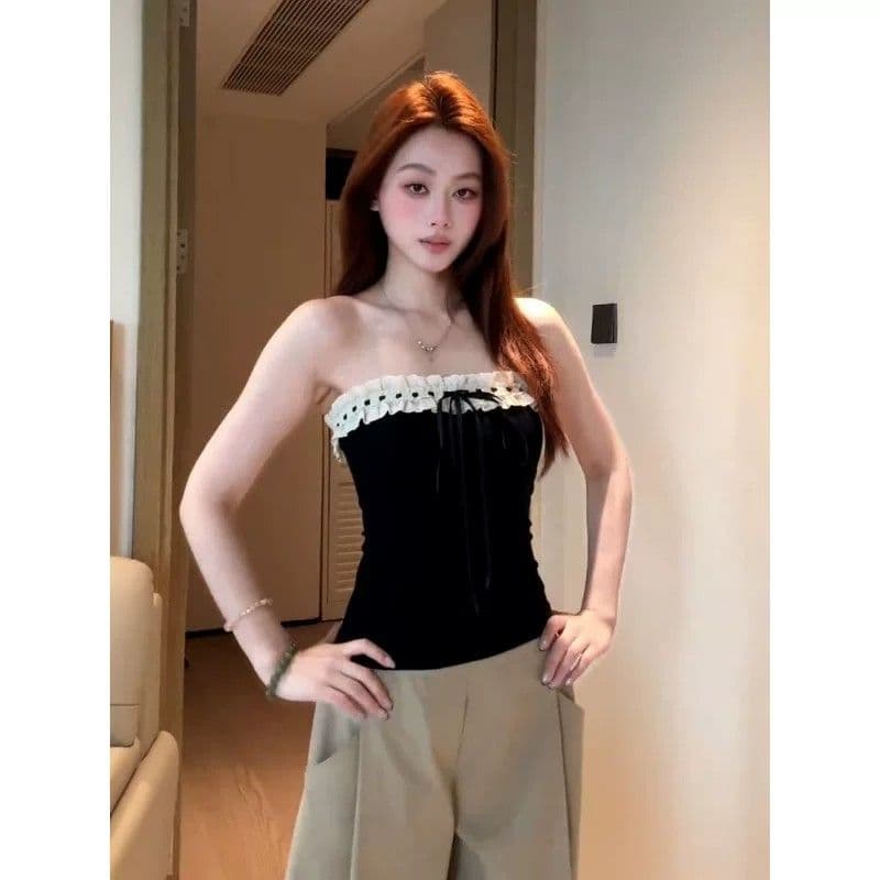 260 그램 사람들 면 한 부서 섹시함 작은 대중 레이스 조각 스트랩 조끼 여성 여름 새로운 슬림해 보이는 튜브탑 맨위 이미지 4