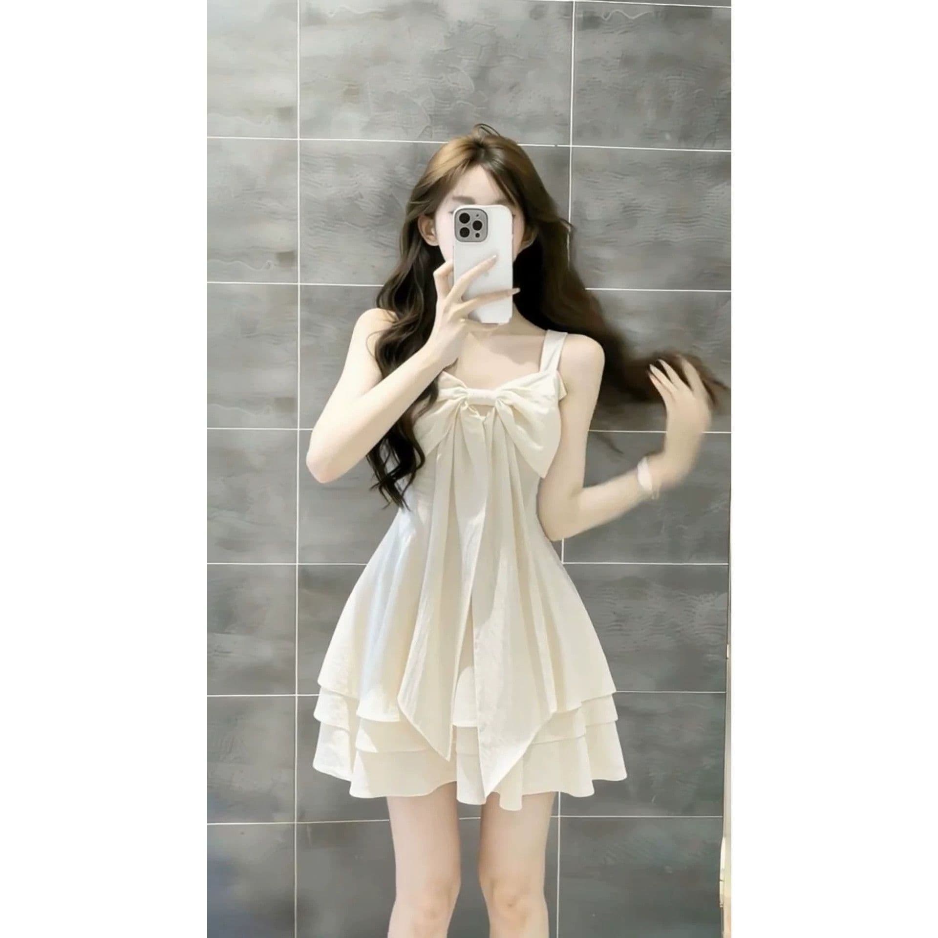 달콤함 휴가 바람 나비 매듭 슬립 여성 드레스 여름 새로운 허리 수축 미니 스커트 디자인 센스 작은 키 치마 상세 이미지 2