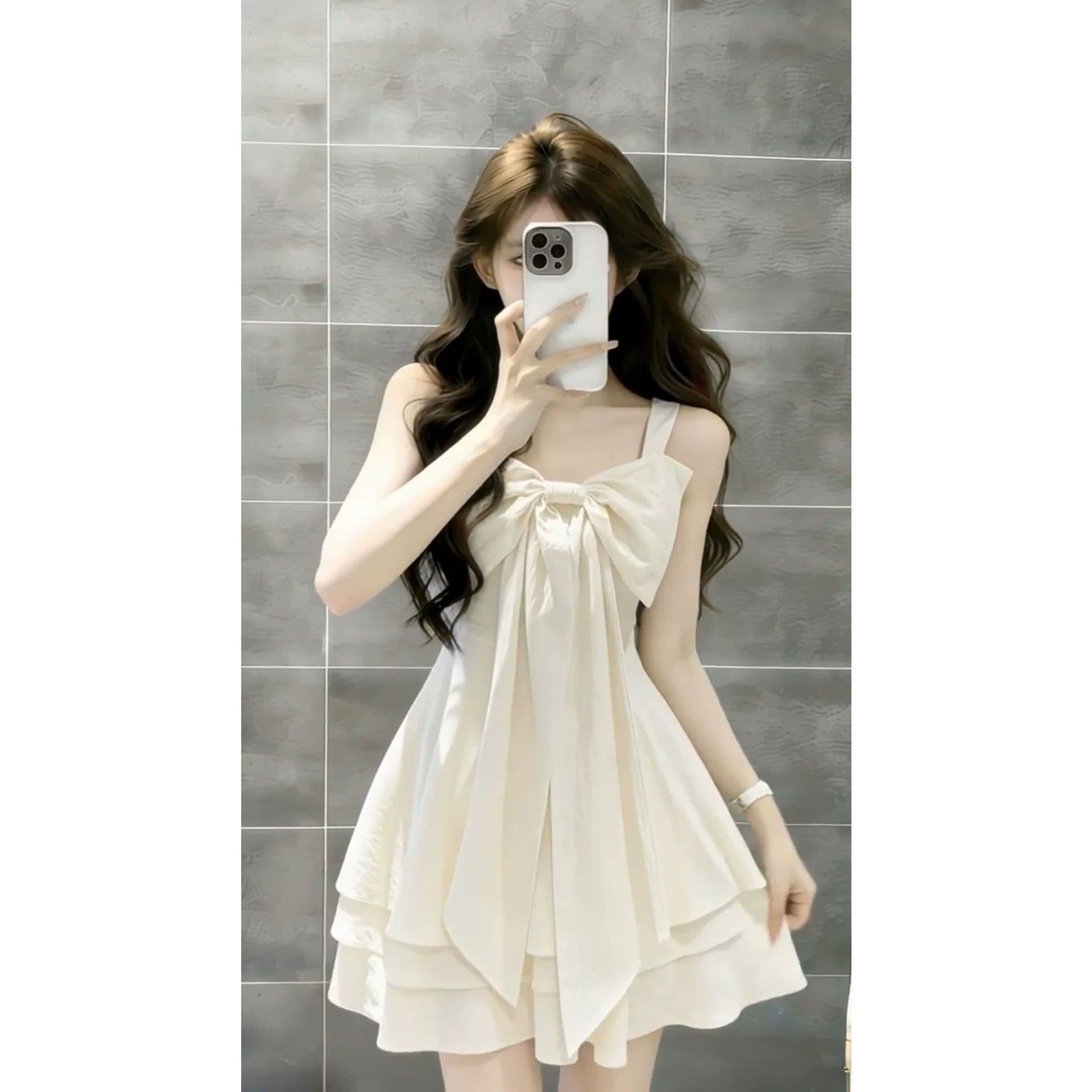 달콤함 휴가 바람 나비 매듭 슬립 여성 드레스 여름 새로운 허리 수축 미니 스커트 디자인 센스 작은 키 치마 상세 이미지 5