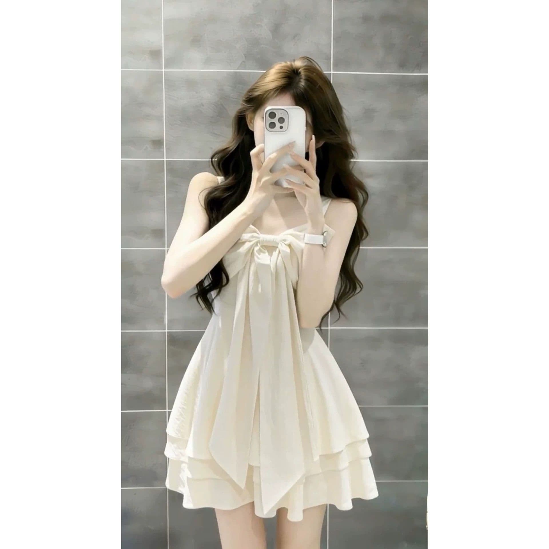 달콤함 휴가 바람 나비 매듭 슬립 여성 드레스 여름 새로운 허리 수축 미니 스커트 디자인 센스 작은 키 치마 상세 이미지 7