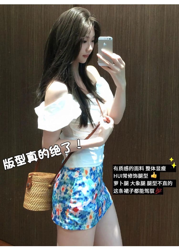 한 부서 파란색 꽃무늬 반신 스커트 여성 여름 2026 작은 키 슬림해 보이는 핫걸 타이트 스커트 하이웨이스트 한 마디 미니 스커트 상세 이미지 5