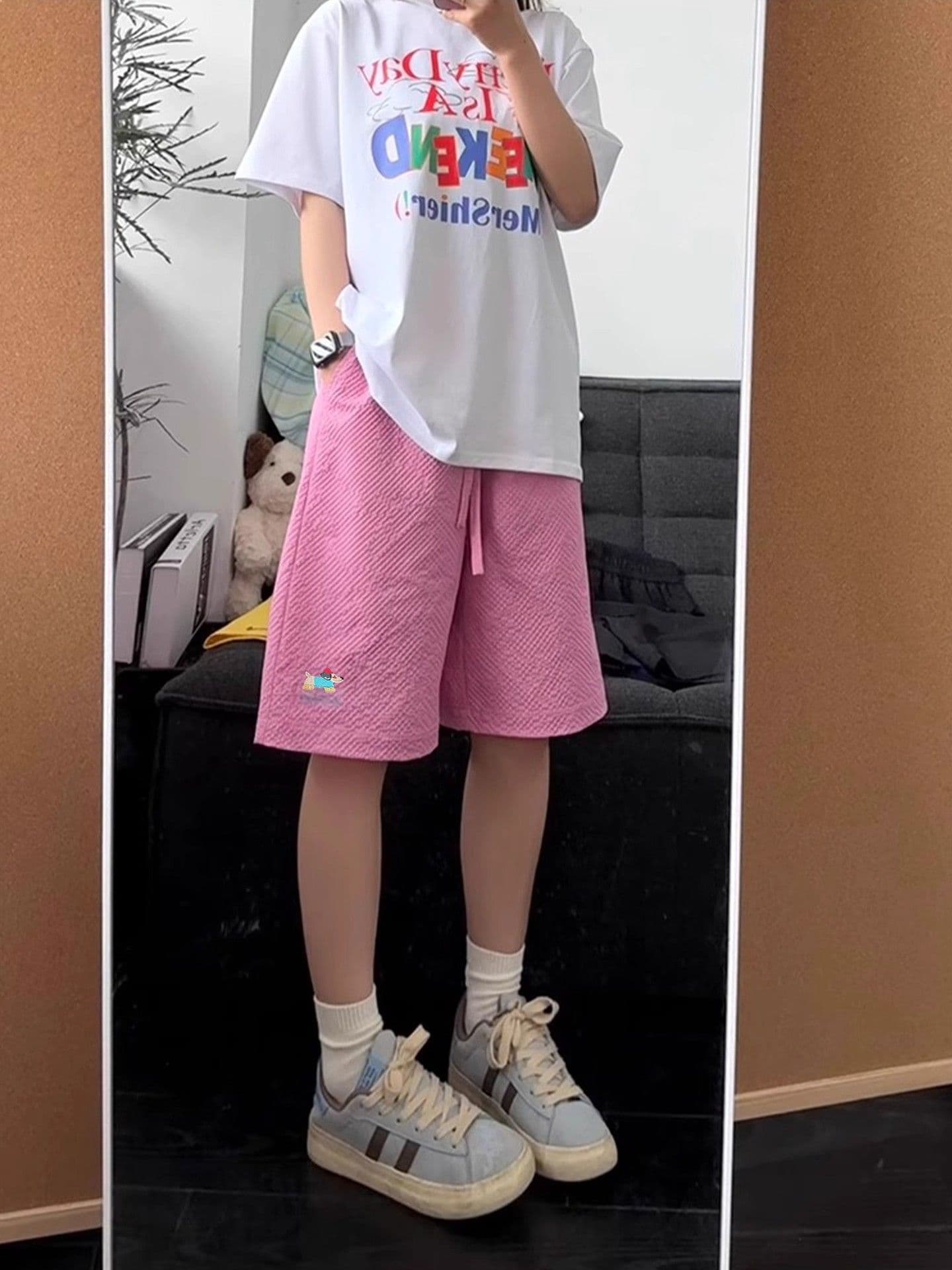 소시지 강아지 운동 반바지 여성 여름 2026 새로운 버블 그리드 속도 건조한 바지 통기성 5 점 캐주얼 해변 바지 상세 이미지 7