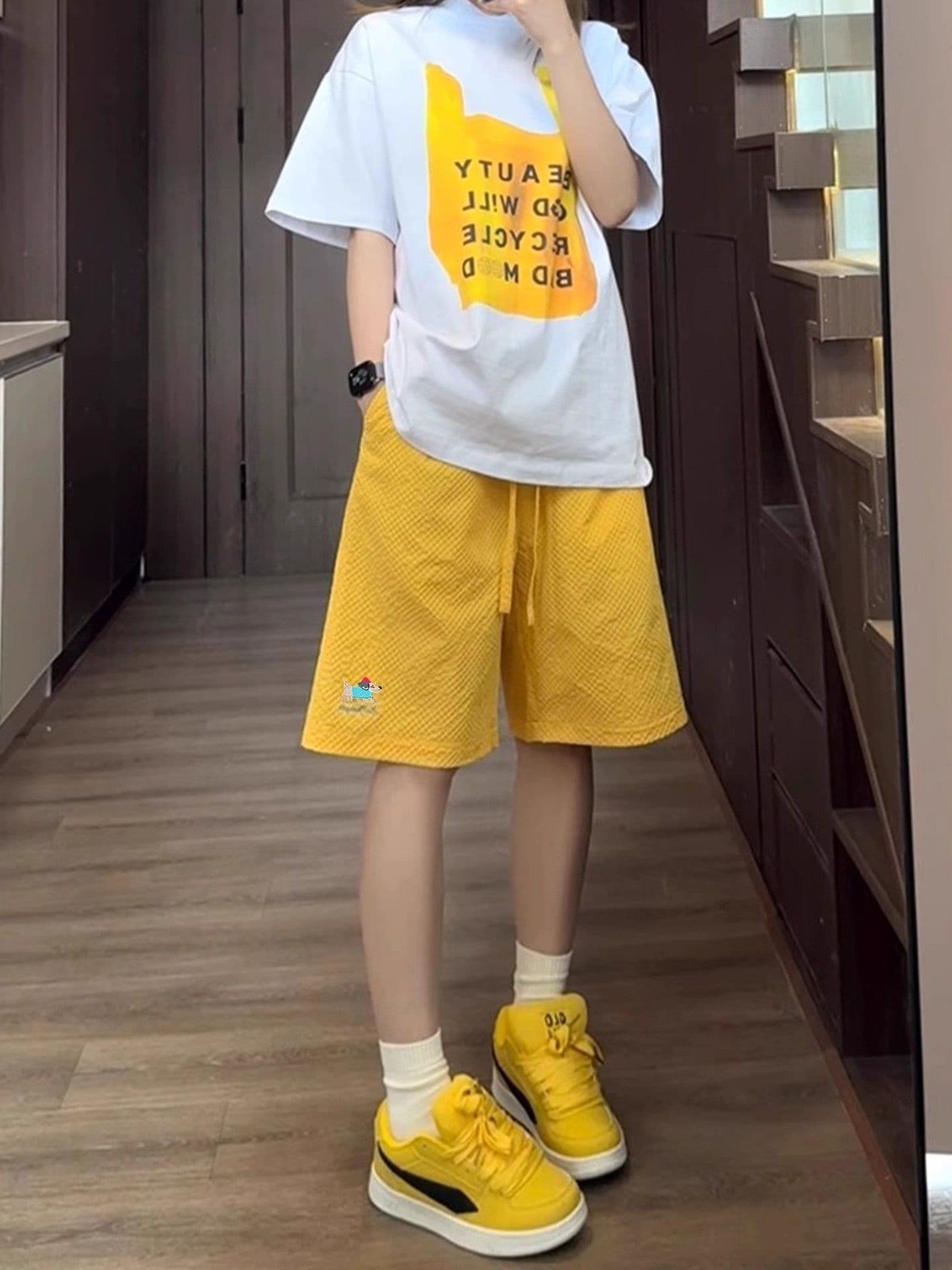 소시지 강아지 운동 반바지 여성 여름 2026 새로운 버블 그리드 속도 건조한 바지 통기성 5 점 캐주얼 해변 바지 상세 이미지 9