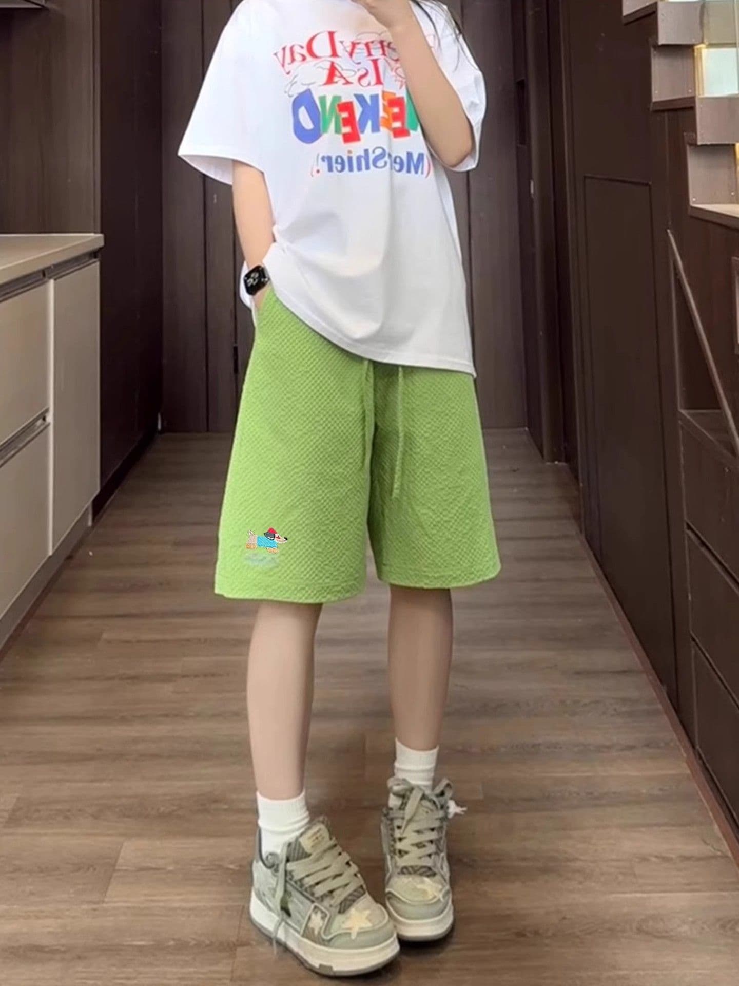 소시지 강아지 운동 반바지 여성 여름 2026 새로운 버블 그리드 속도 건조한 바지 통기성 5 점 캐주얼 해변 바지 상세 이미지 13