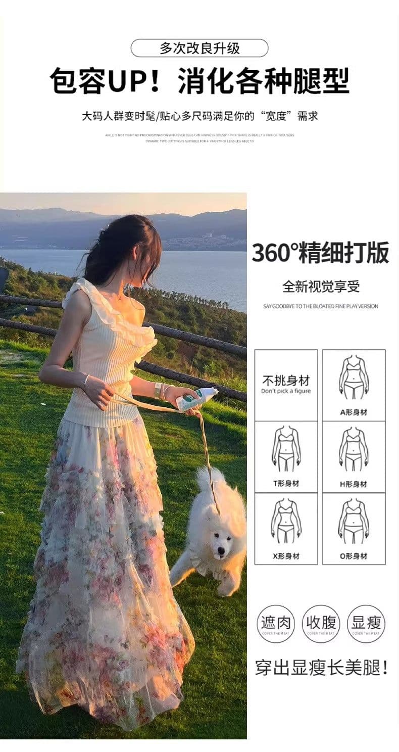 프랑스식 달콤함 꽃무늬 반신 스커트 여성 여름 얇은 스타일 2026 새로운 하이웨이스트 슬림해 보이는 한 마디 불규칙 망사 치마 상세 이미지 7