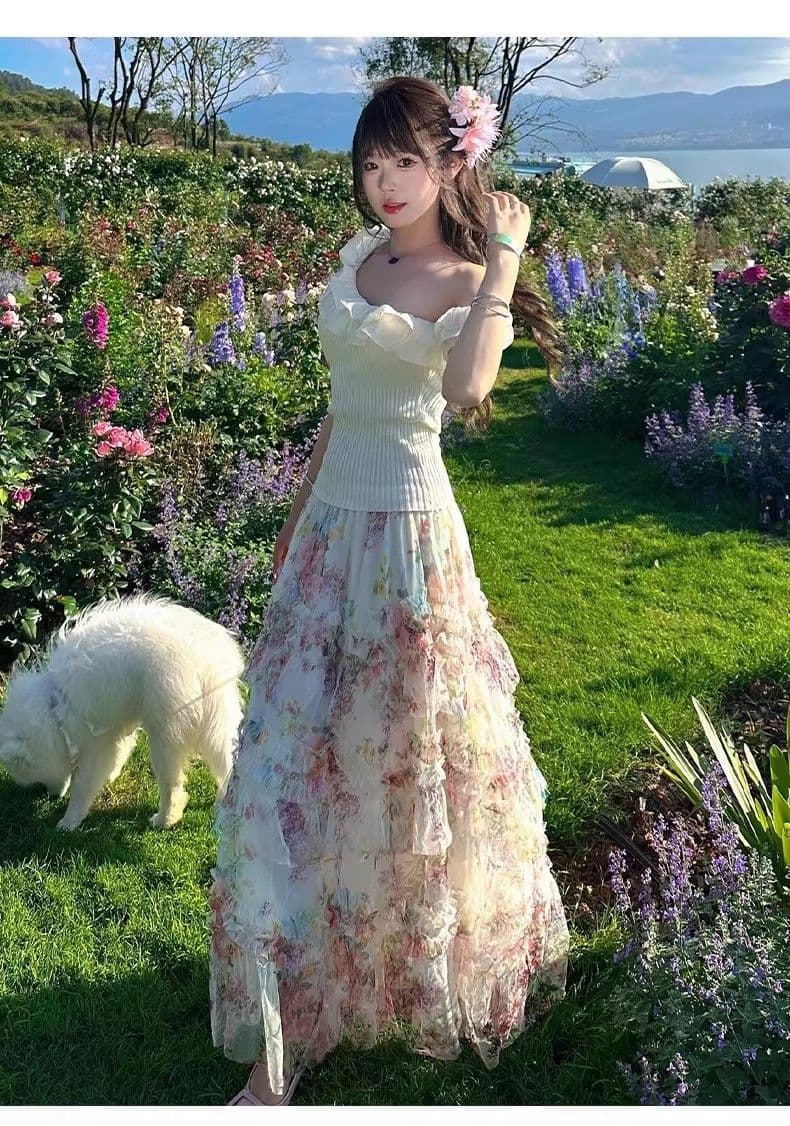 프랑스식 달콤함 꽃무늬 반신 스커트 여성 여름 얇은 스타일 2026 새로운 하이웨이스트 슬림해 보이는 한 마디 불규칙 망사 치마 상세 이미지 11