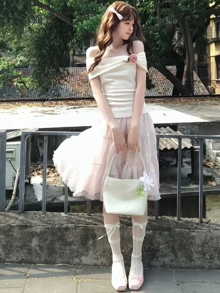 한 부서 핑크색 도트 무늬 케이크 반신 스커트 여성 여름 하이웨이스트 슬림해 보이는 부드러운 소녀 센스 한 마디 프릴 중간 스커트 이미지 4