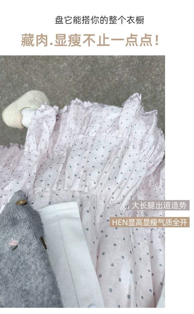 한 부서 핑크색 도트 무늬 케이크 반신 스커트 여성 여름 하이웨이스트 슬림해 보이는 부드러운 소녀 센스 한 마디 프릴 중간 스커트 상세 이미지 6