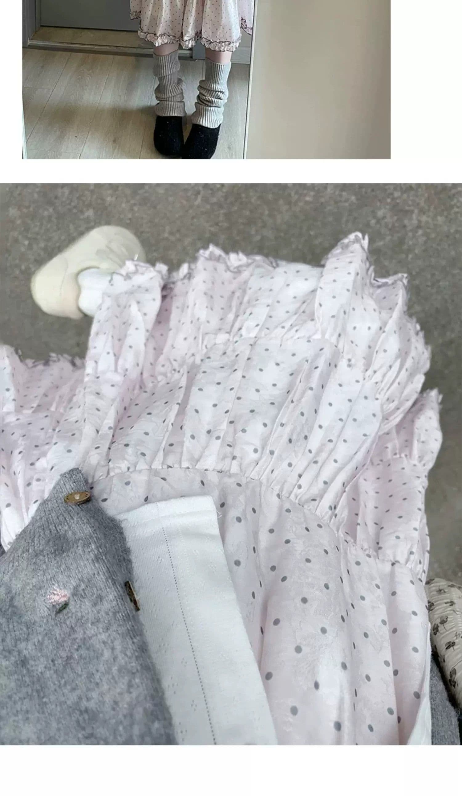 한 부서 핑크색 도트 무늬 케이크 반신 스커트 여성 여름 하이웨이스트 슬림해 보이는 부드러운 소녀 센스 한 마디 프릴 중간 스커트 상세 이미지 11