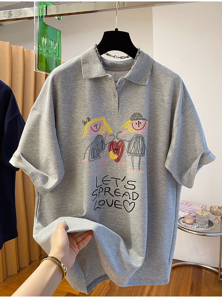 순면 특별 빅 사이즈 300 근 POLO 칼라 티셔츠 여성용 짧은 소매 2026 새로운 POLO 셔츠 맨위 상세 이미지 2