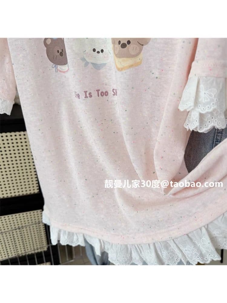 원본 원단 특별 빅 사이즈 300 근 레이스 여름 만화 프린트 반팔 티셔츠 여성 셔츠 이미지 4