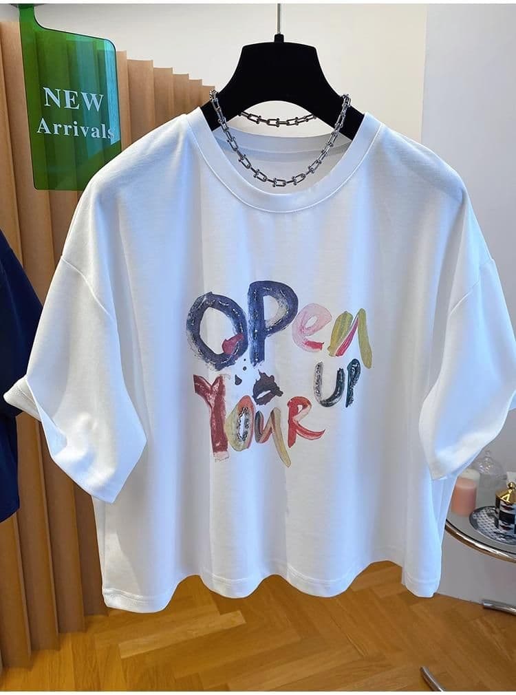21 순면 특별 빅 사이즈 300 근 알파벳 쇼트 스타일 티셔츠 여성용 짧은 소매 여름 루즈핏 맨위 상세 이미지 2