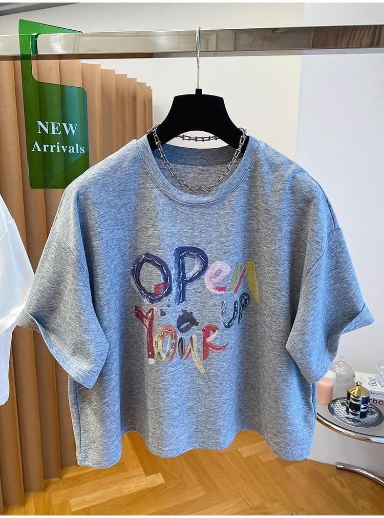 21 순면 특별 빅 사이즈 300 근 알파벳 쇼트 스타일 티셔츠 여성용 짧은 소매 여름 루즈핏 맨위 상세 이미지 13