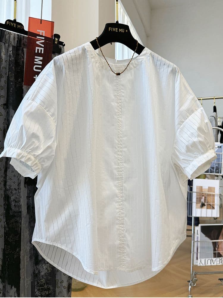 원본 원단 특별 빅 사이즈 300 근 고유 한 Chic 작은 셔츠 여성 여름 스트라이프 반팔 여성 셔츠 상세 이미지 6