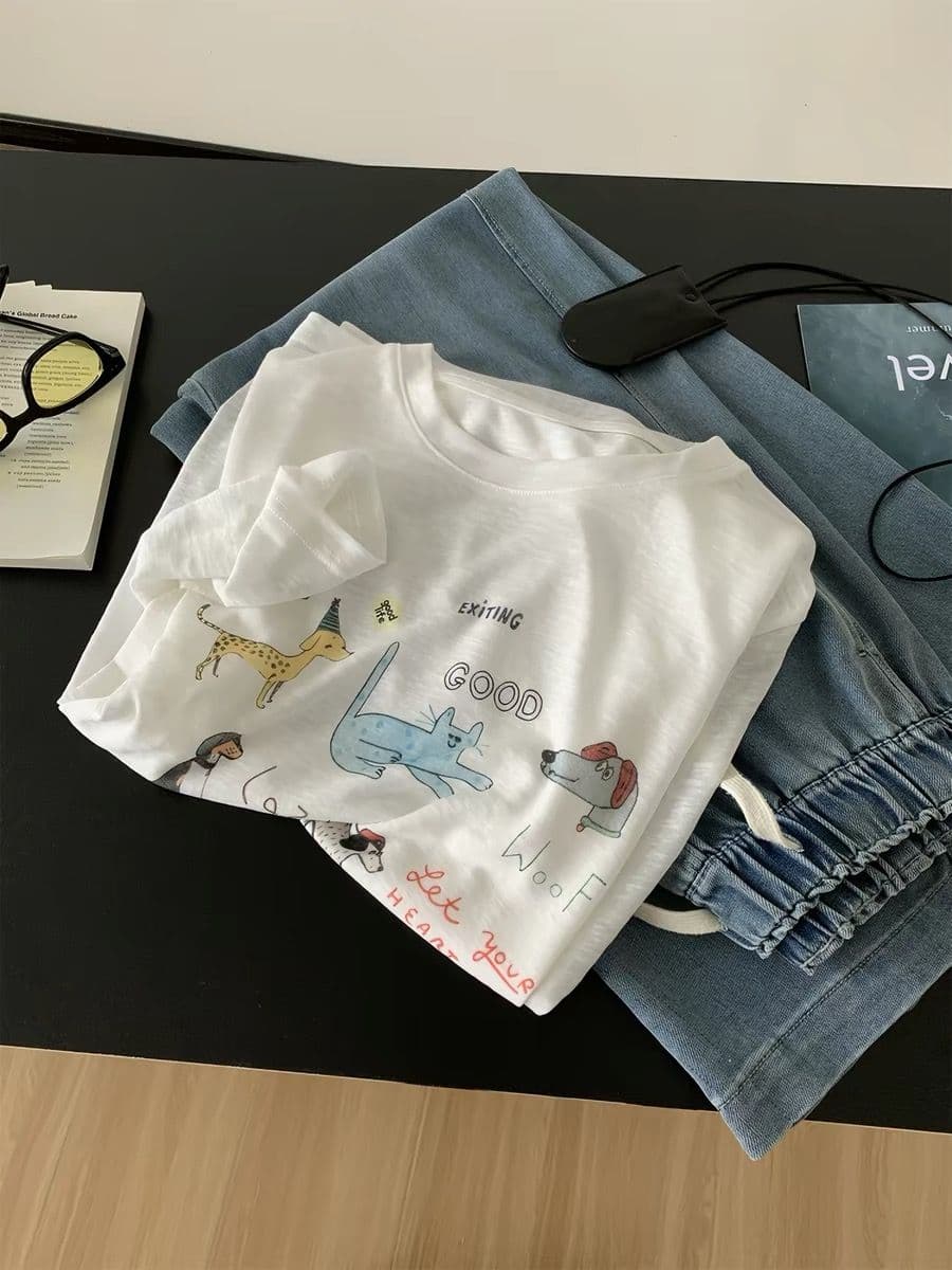 눈꽃 면 특별 빅 사이즈 300 근 얇고 가벼운 통기성 눈꽃 질감 동물 낙서 자외선 차단 블라우스 여성 이미지 4