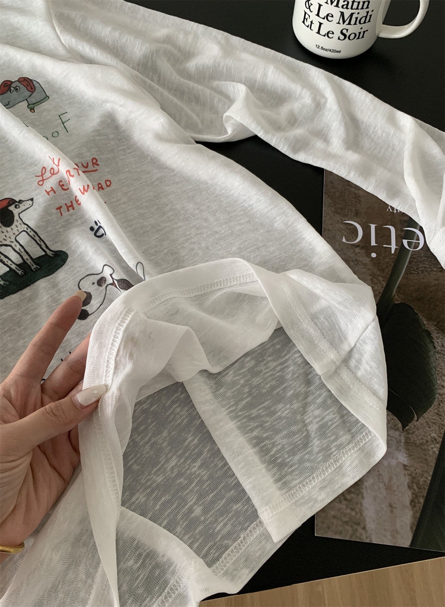 눈꽃 면 특별 빅 사이즈 300 근 얇고 가벼운 통기성 눈꽃 질감 동물 낙서 자외선 차단 블라우스 여성 상세 이미지 5