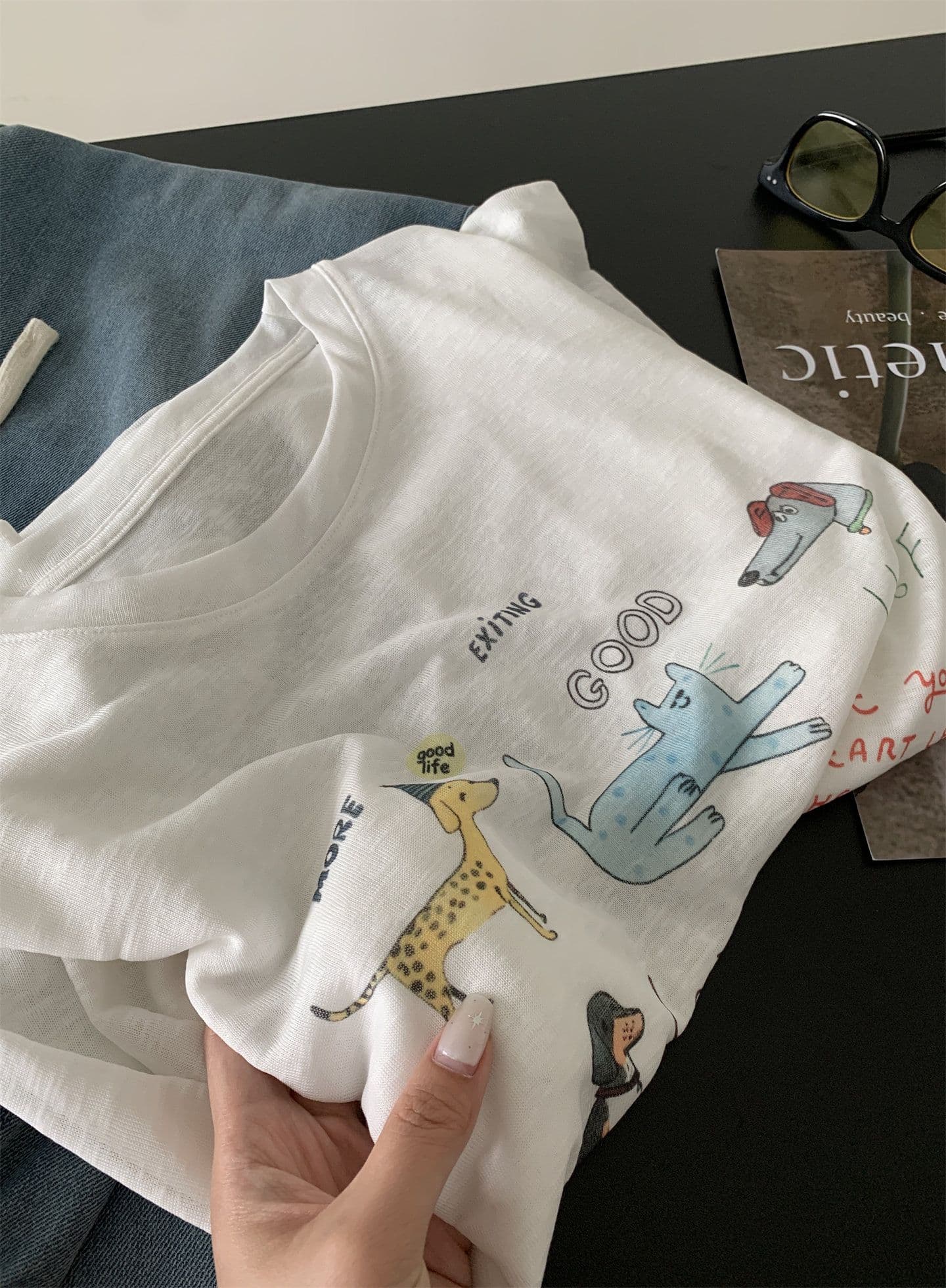 눈꽃 면 특별 빅 사이즈 300 근 얇고 가벼운 통기성 눈꽃 질감 동물 낙서 자외선 차단 블라우스 여성 상세 이미지 11