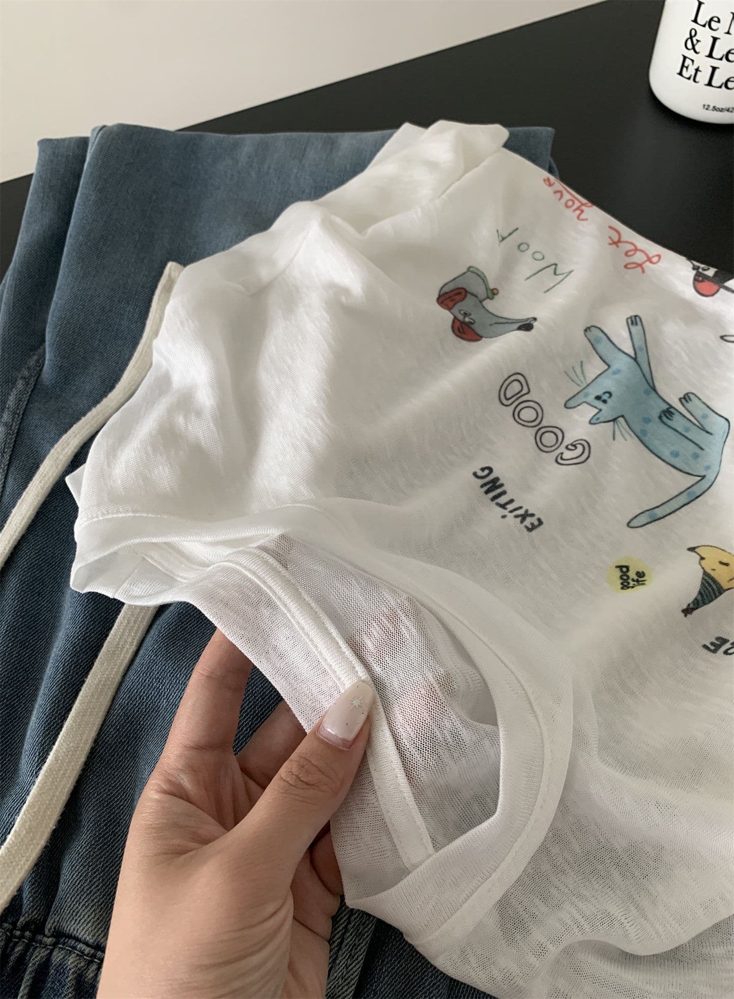 눈꽃 면 특별 빅 사이즈 300 근 얇고 가벼운 통기성 눈꽃 질감 동물 낙서 자외선 차단 블라우스 여성 상세 이미지 13