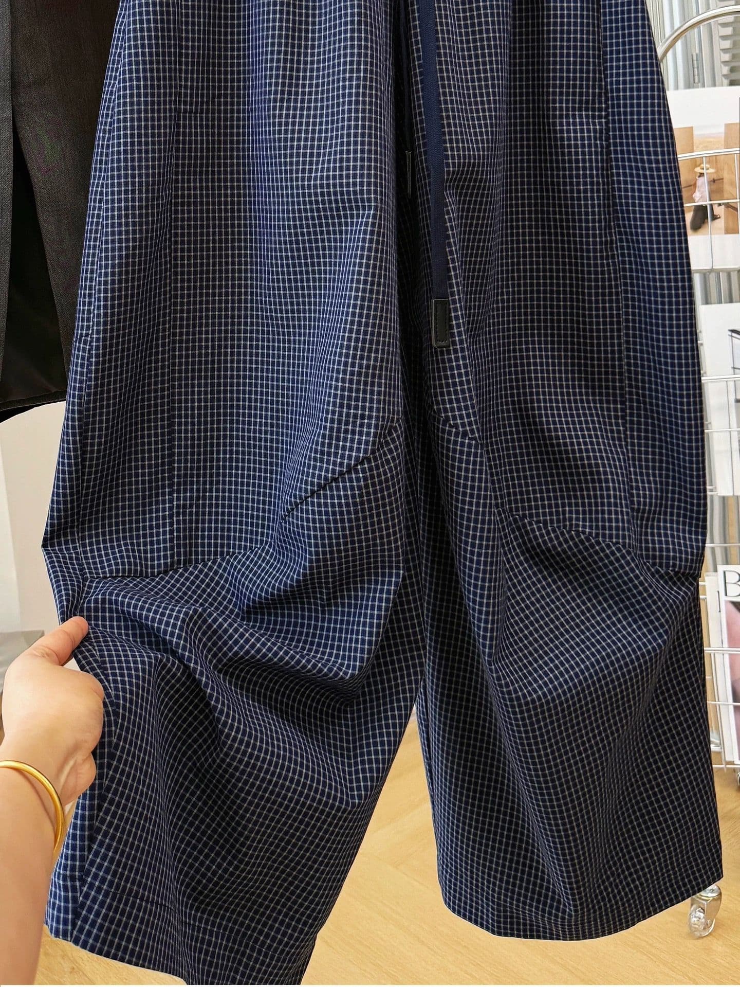 원본 원단 특별 빅 사이즈 300 근 레트로 작은 격자 느긋한 바람 넓은 다리 캐주얼 바지 여성 여름 얇은 이미지 2